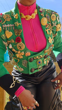 Load image into Gallery viewer, Green Ancient Treasure Brooch Crop Jacket