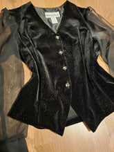 Load image into Gallery viewer, Black vtg blazer w/ silver sparkle
