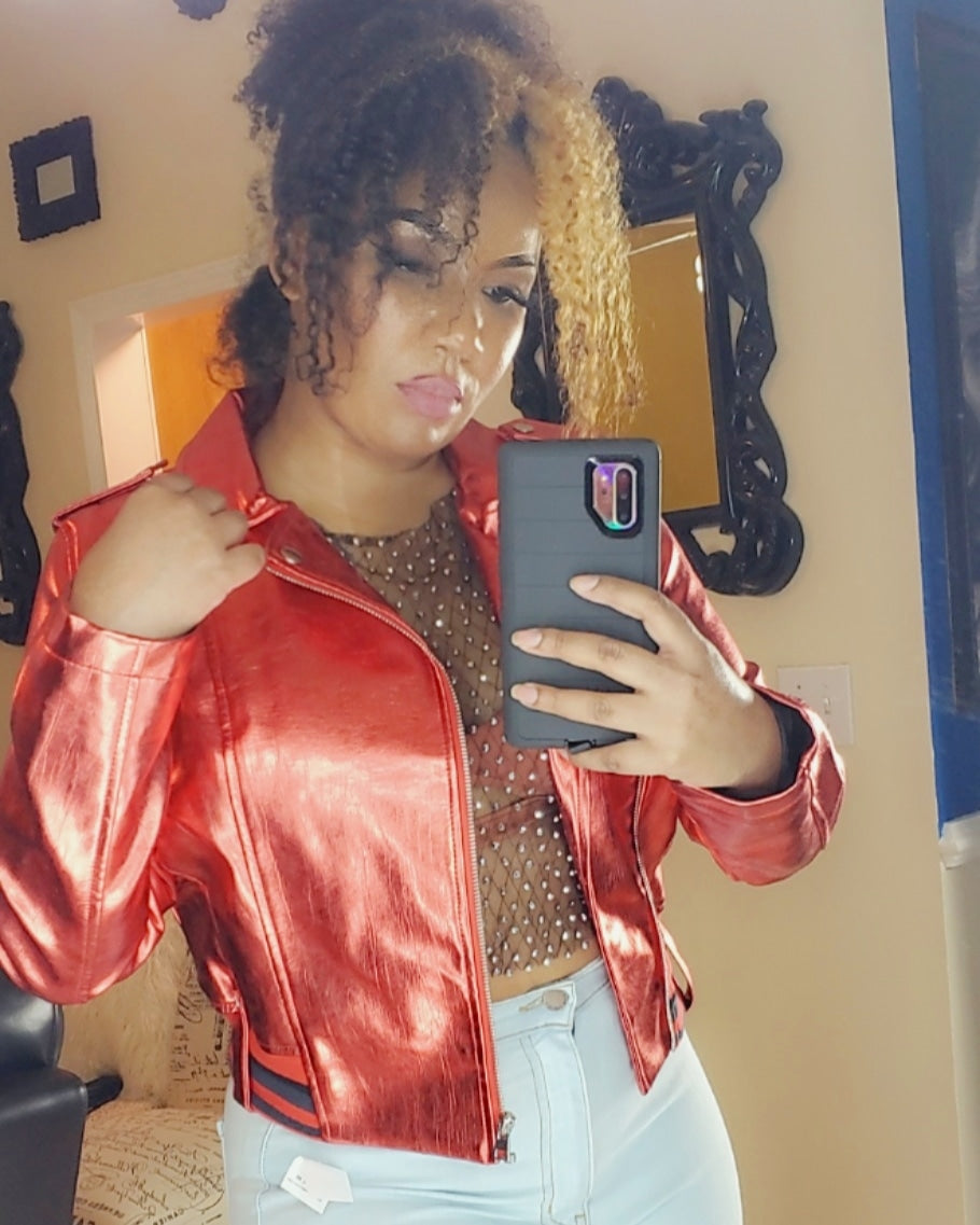 Metallic Red Biker Jacket