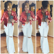 Load image into Gallery viewer, Metallic Red Biker Jacket
